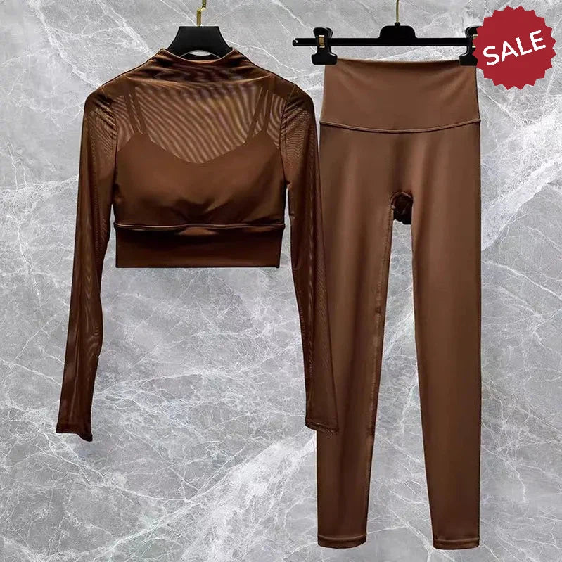 2-Piece Women’s Seamless Yoga Set: Long Sleeve Crop Top & High-Waist Leggings
