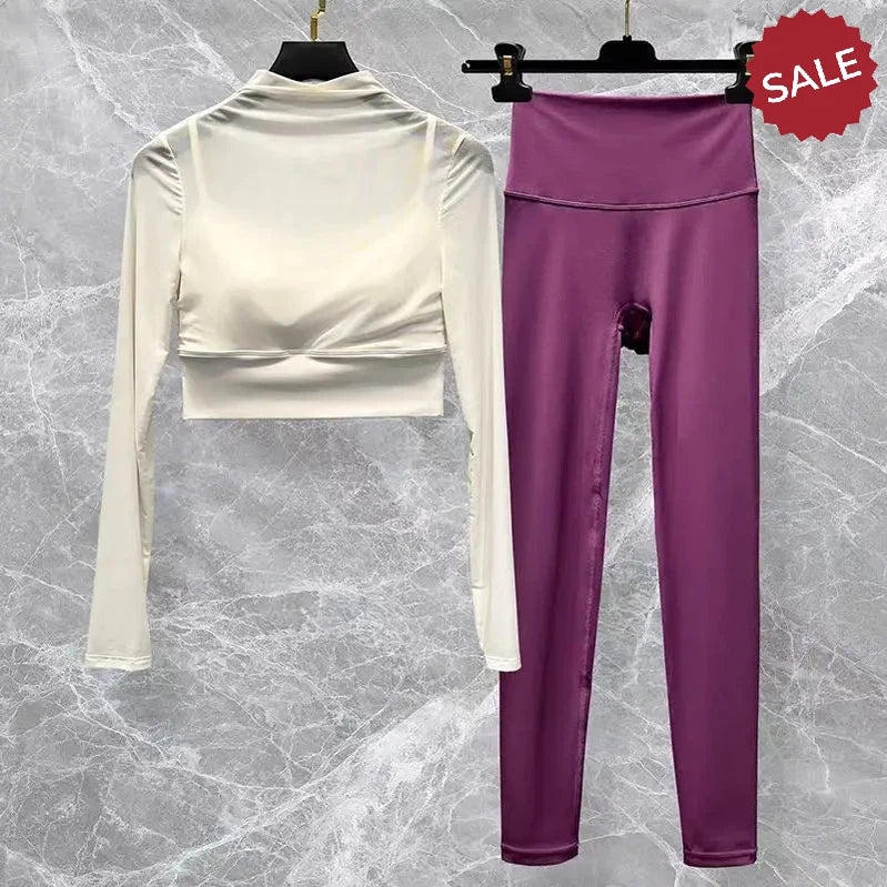 2-Piece Women’s Seamless Yoga Set: Long Sleeve Crop Top & High-Waist Leggings