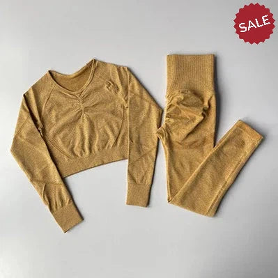 2-Piece Women’s Seamless Yoga Set: Long Sleeve Crop Top & High-Waist Leggings