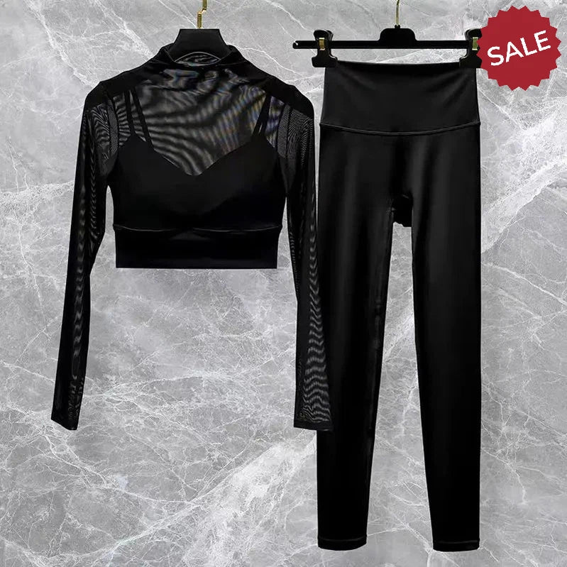 2-Piece Women’s Seamless Yoga Set: Long Sleeve Crop Top & High-Waist Leggings