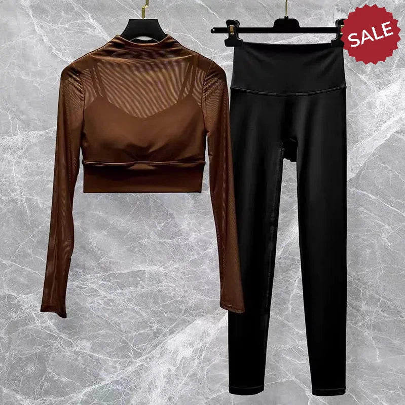 2-Piece Women’s Seamless Yoga Set: Long Sleeve Crop Top & High-Waist Leggings