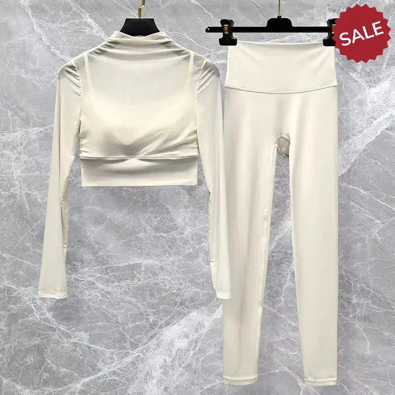 2-Piece Women’s Seamless Yoga Set: Long Sleeve Crop Top & High-Waist Leggings