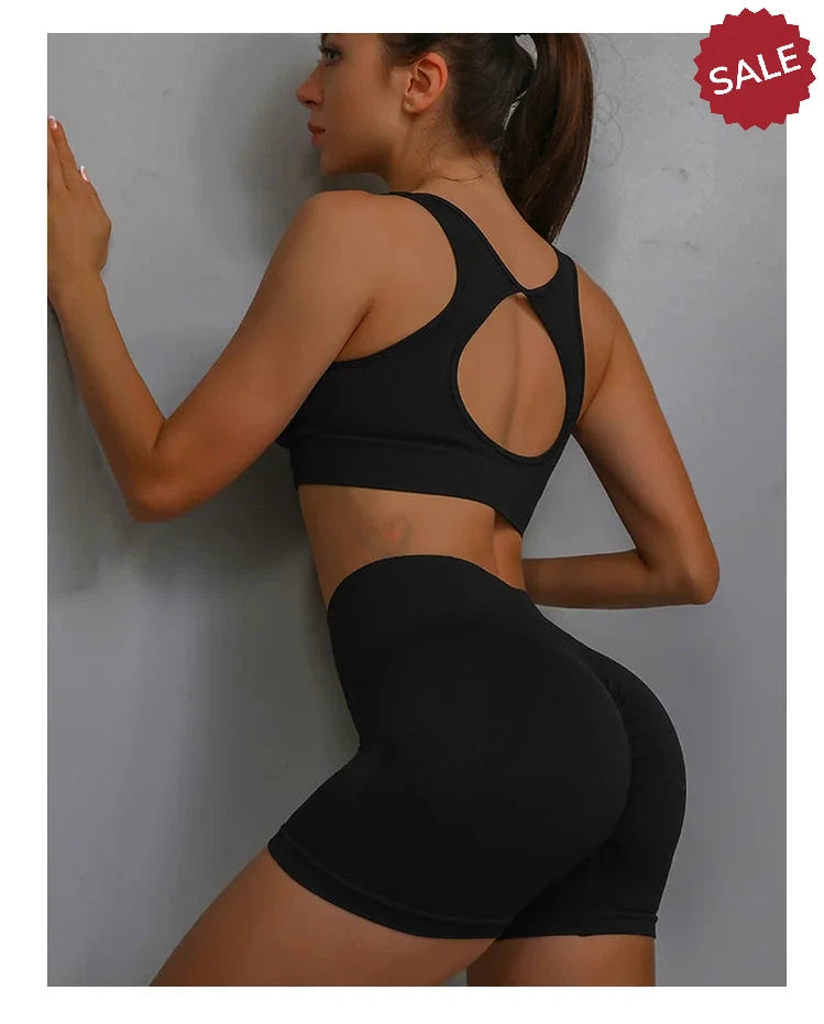 2-Piece Yoga Set: Hollow Back Sports Bra & Hip-Lifting Shorts