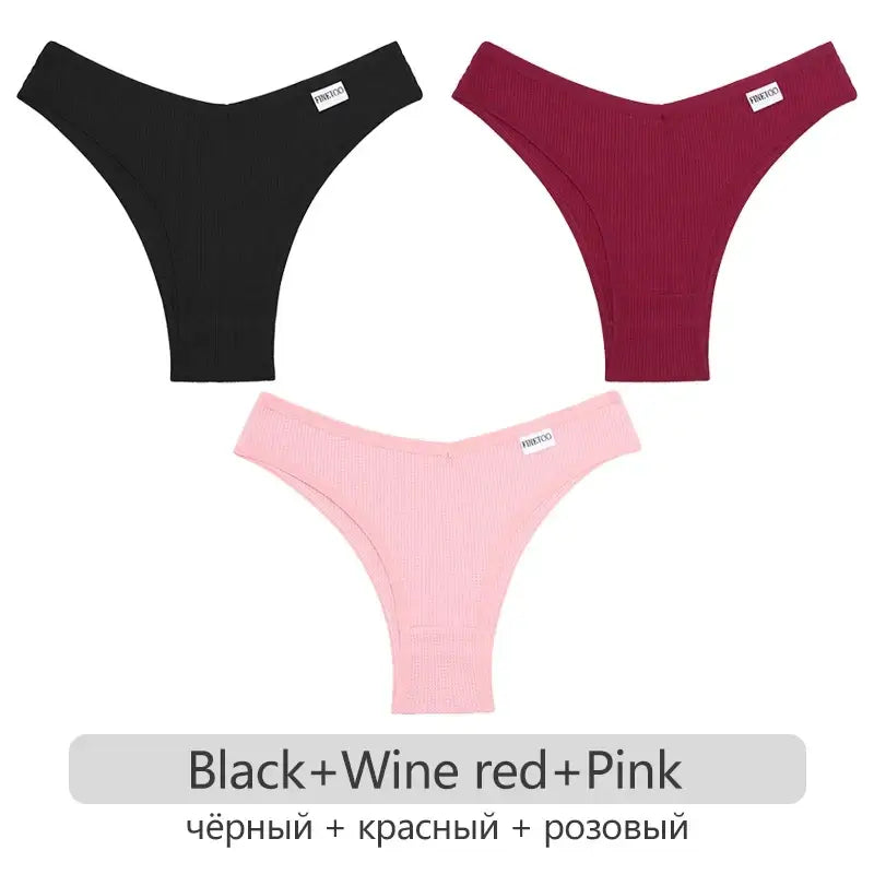 3Pcs Set Women’s Cotton Brazilian Panties - S-XL, Waffle Style Underwear, Comfortable Soft Lingerie