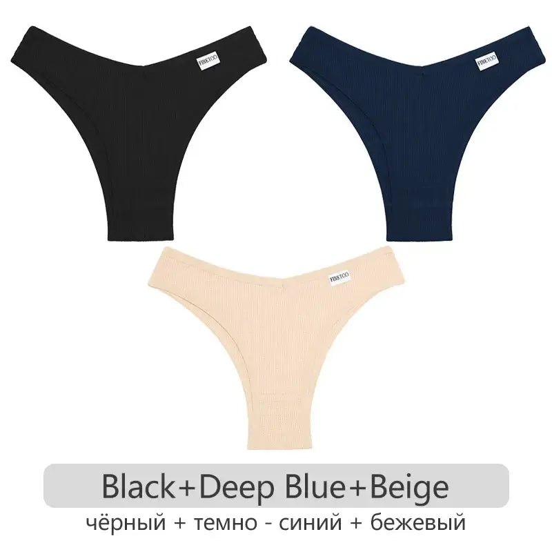 3Pcs Set Women’s Cotton Brazilian Panties - S-XL, Waffle Style Underwear, Comfortable Soft Lingerie