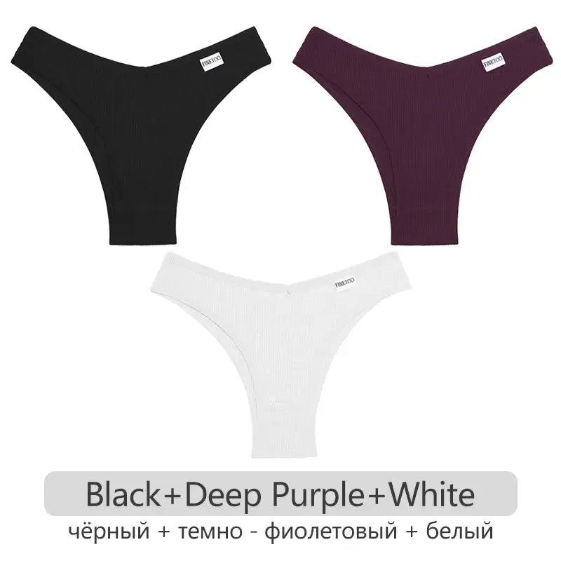 3Pcs Set Women’s Cotton Brazilian Panties - S-XL, Waffle Style Underwear, Comfortable Soft Lingerie