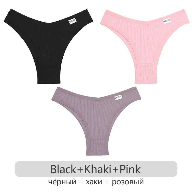 3Pcs Set Women’s Cotton Brazilian Panties - S-XL, Waffle Style Underwear, Comfortable Soft Lingerie