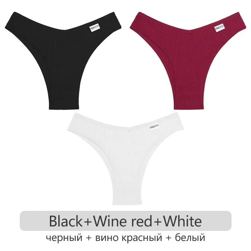 3Pcs Set Women’s Cotton Brazilian Panties - S-XL, Waffle Style Underwear, Comfortable Soft Lingerie