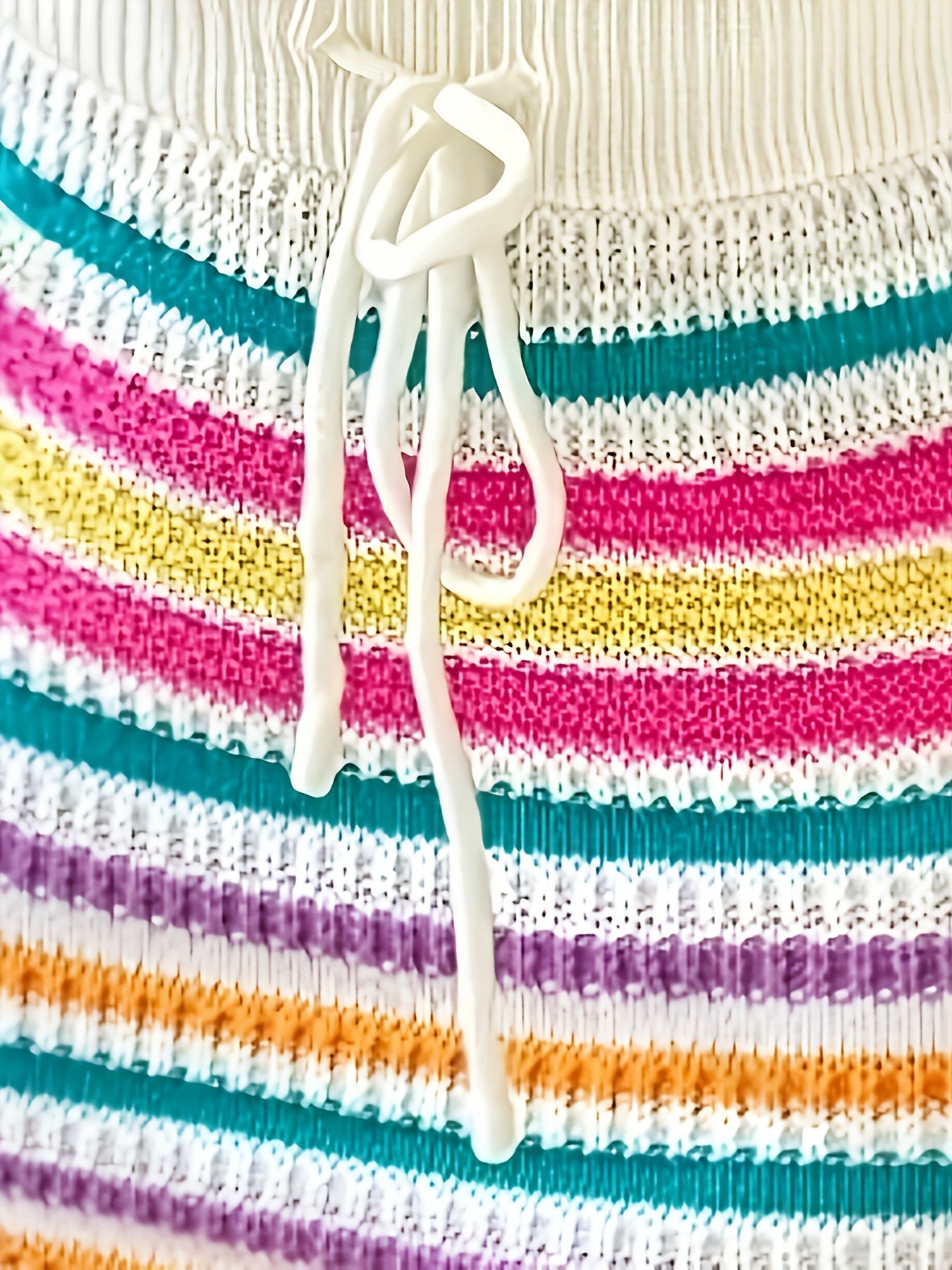 Multicolor Striped Knitted Shirt Suit, Vacation Halter Neck Backless Crop Cami Top & Drawstring Waist Bodycon Skirt Outfits, Women's Clothing
