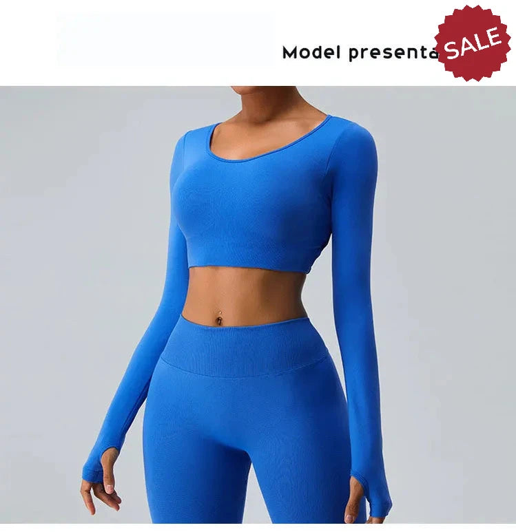 Backless Long Sleeve Seamless Gym Top for Women