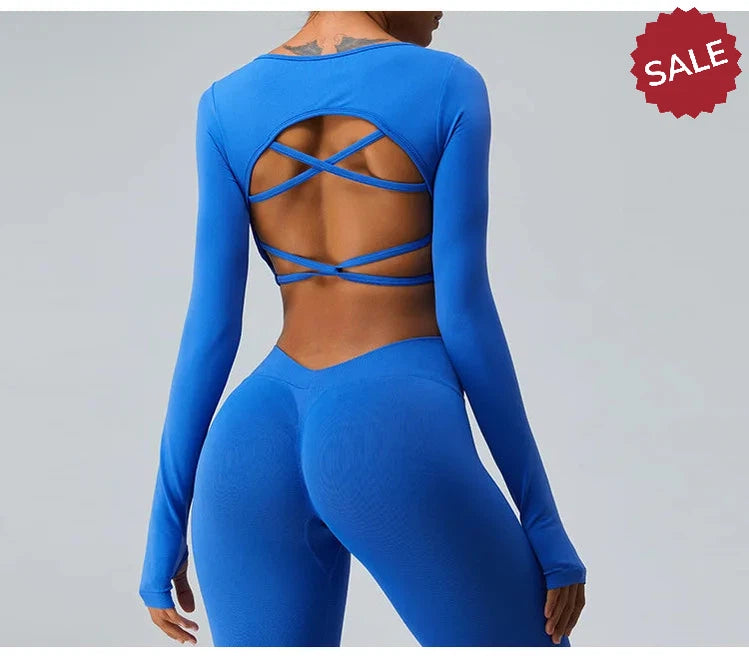 Backless Long Sleeve Seamless Gym Top for Women