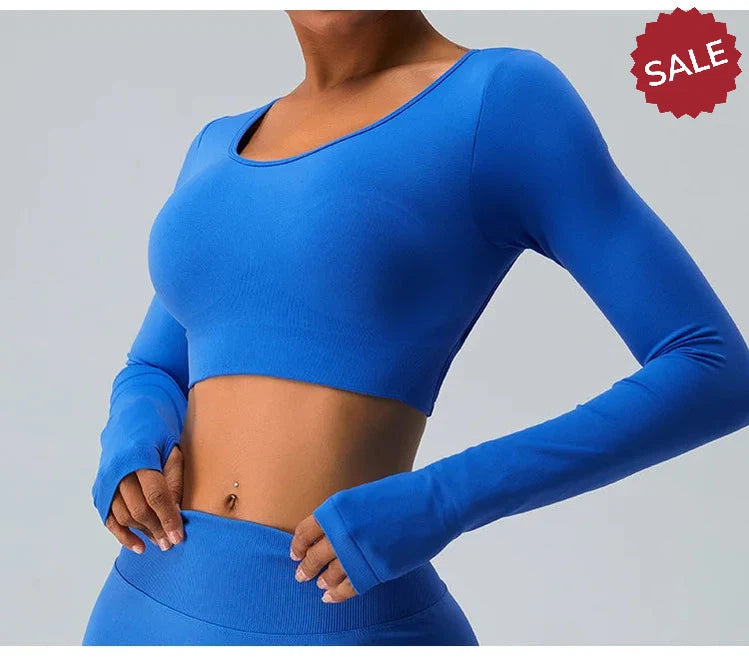 Backless Long Sleeve Seamless Gym Top for Women