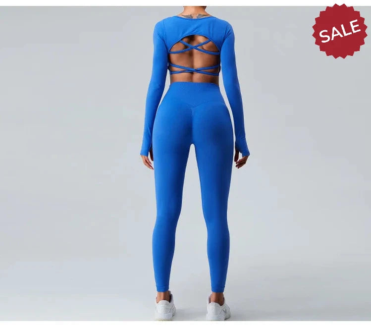 Backless Long Sleeve Seamless Gym Top for Women