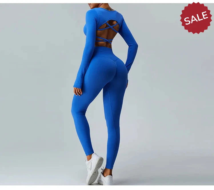 Backless Long Sleeve Seamless Gym Top for Women
