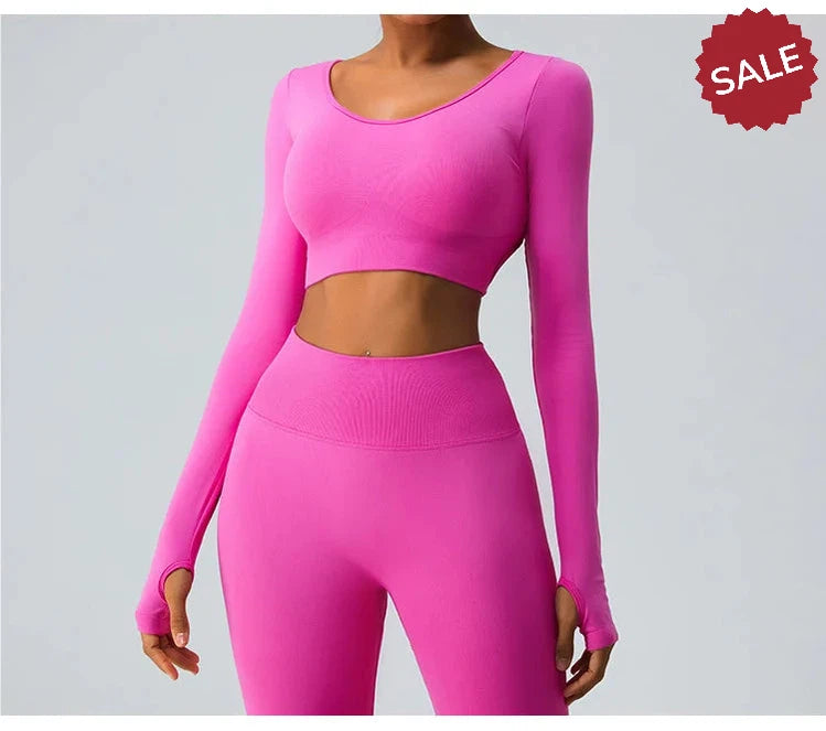 Backless Long Sleeve Seamless Gym Top for Women