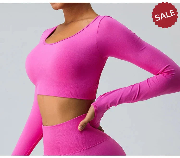 Backless Long Sleeve Seamless Gym Top for Women