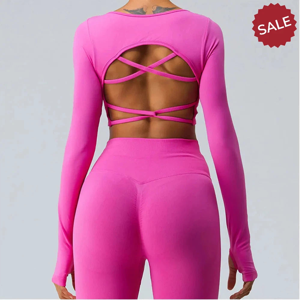 Backless Long Sleeve Seamless Gym Top for Women