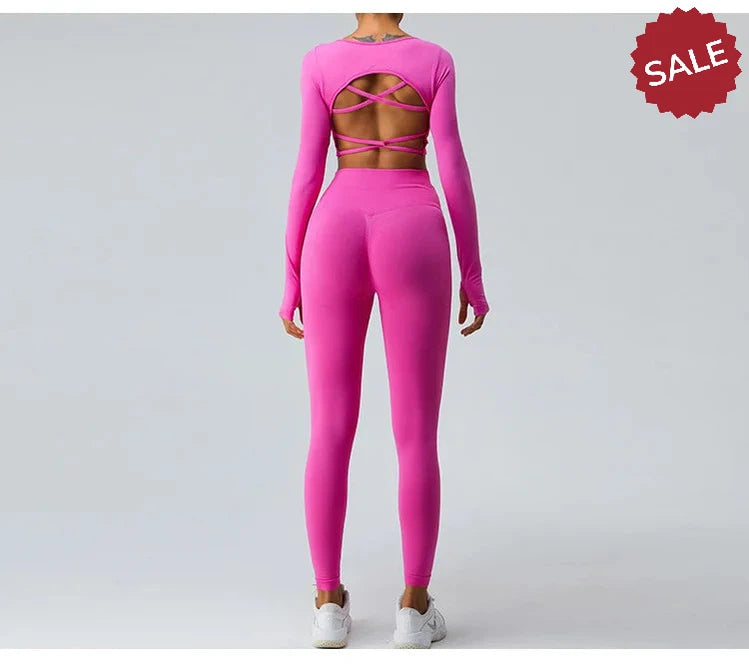 Backless Long Sleeve Seamless Gym Top for Women