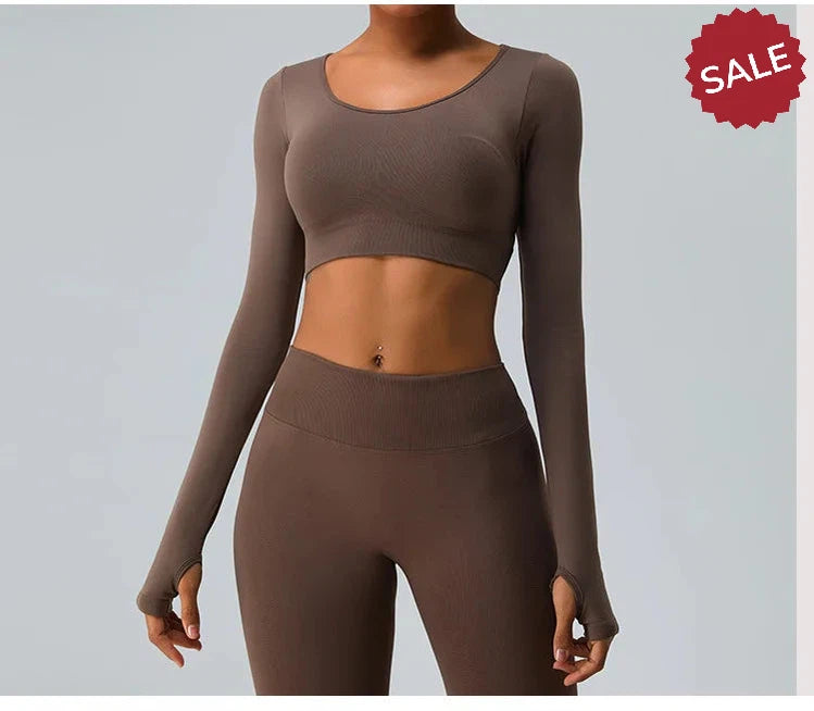 Backless Long Sleeve Seamless Gym Top for Women
