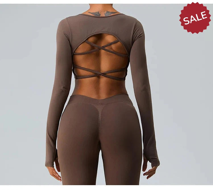 Backless Long Sleeve Seamless Gym Top for Women