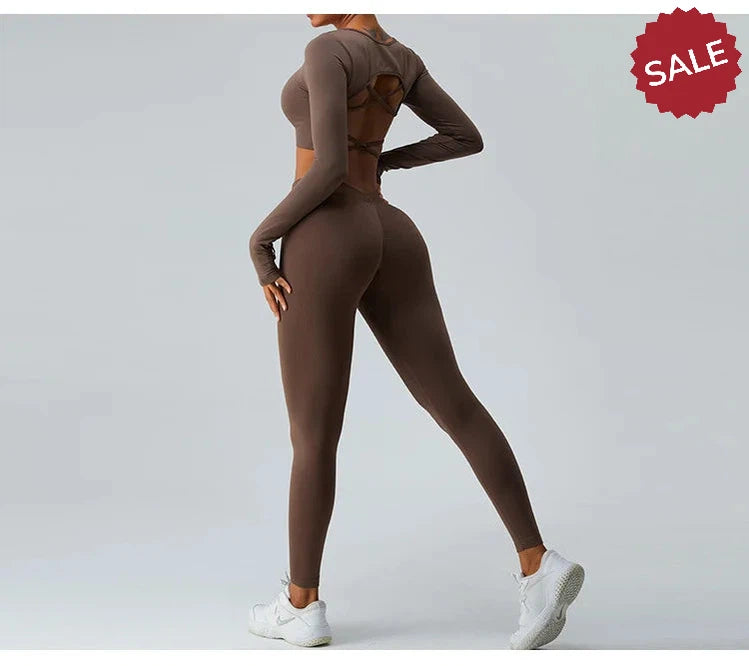 Backless Long Sleeve Seamless Gym Top for Women