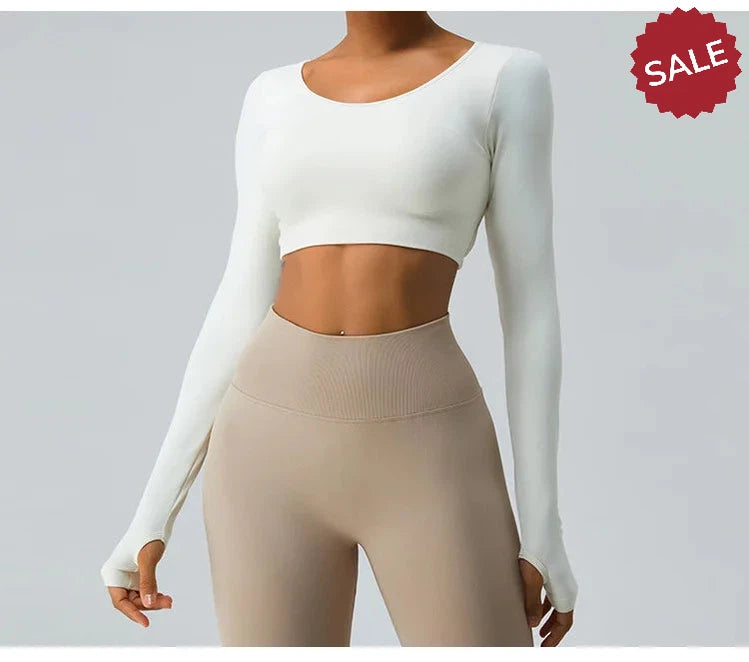 Backless Long Sleeve Seamless Gym Top for Women