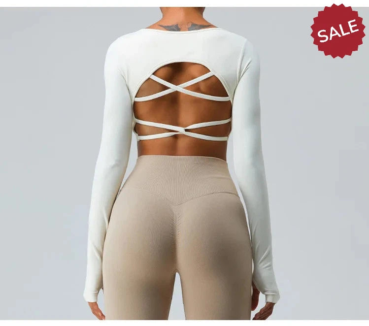 Backless Long Sleeve Seamless Gym Top for Women