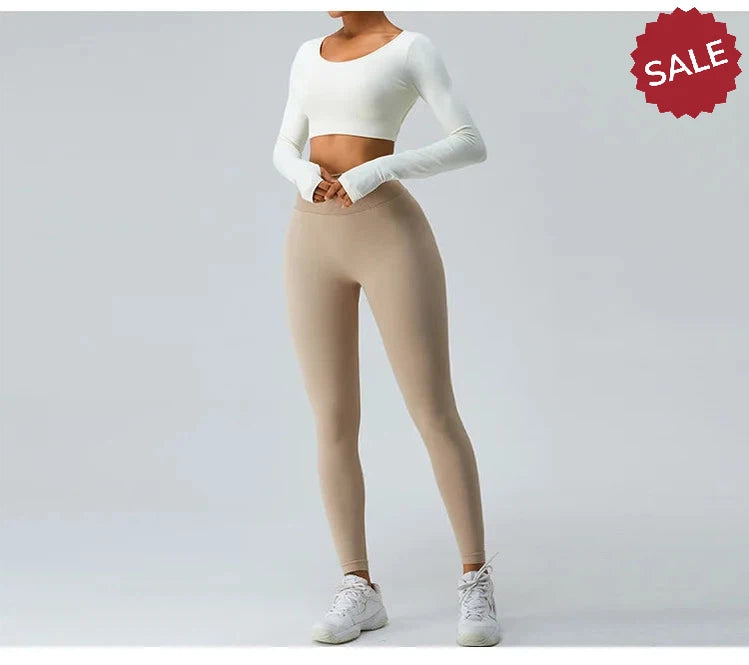 Backless Long Sleeve Seamless Gym Top for Women