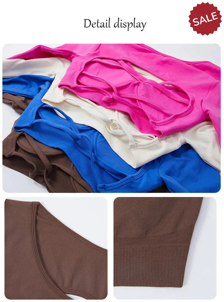 Backless Long Sleeve Seamless Gym Top for Women