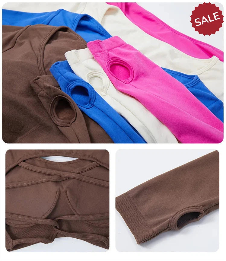 Backless Long Sleeve Seamless Gym Top for Women