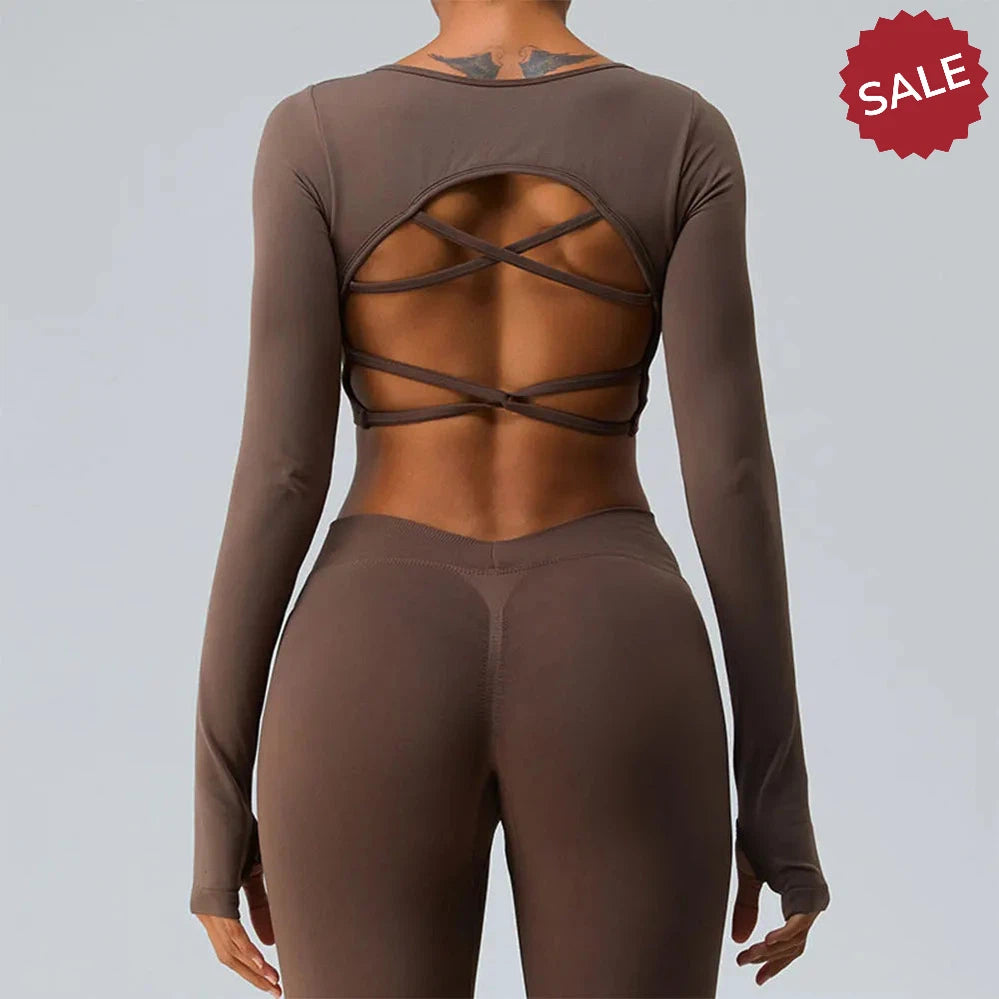 Backless Long Sleeve Seamless Gym Top for Women