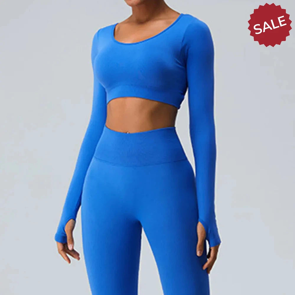 Backless Long Sleeve Seamless Gym Top for Women