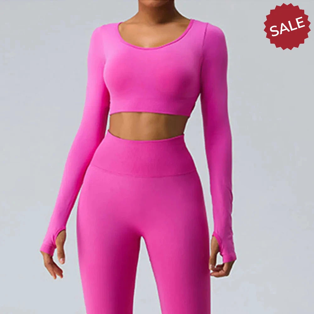 Backless Long Sleeve Seamless Gym Top for Women