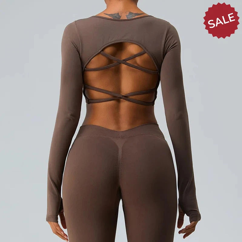 Backless Long Sleeve Seamless Gym Top for Women