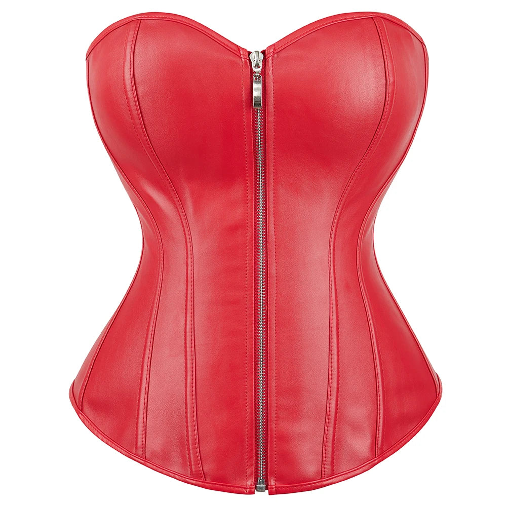 Black Faux Leather Bustier Corset with G-String