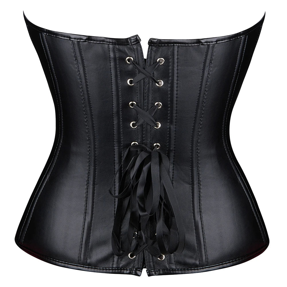 Black Faux Leather Bustier Corset with G-String