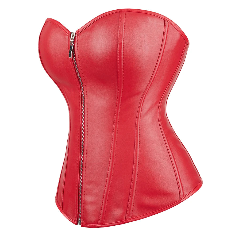 Black Faux Leather Bustier Corset with G-String