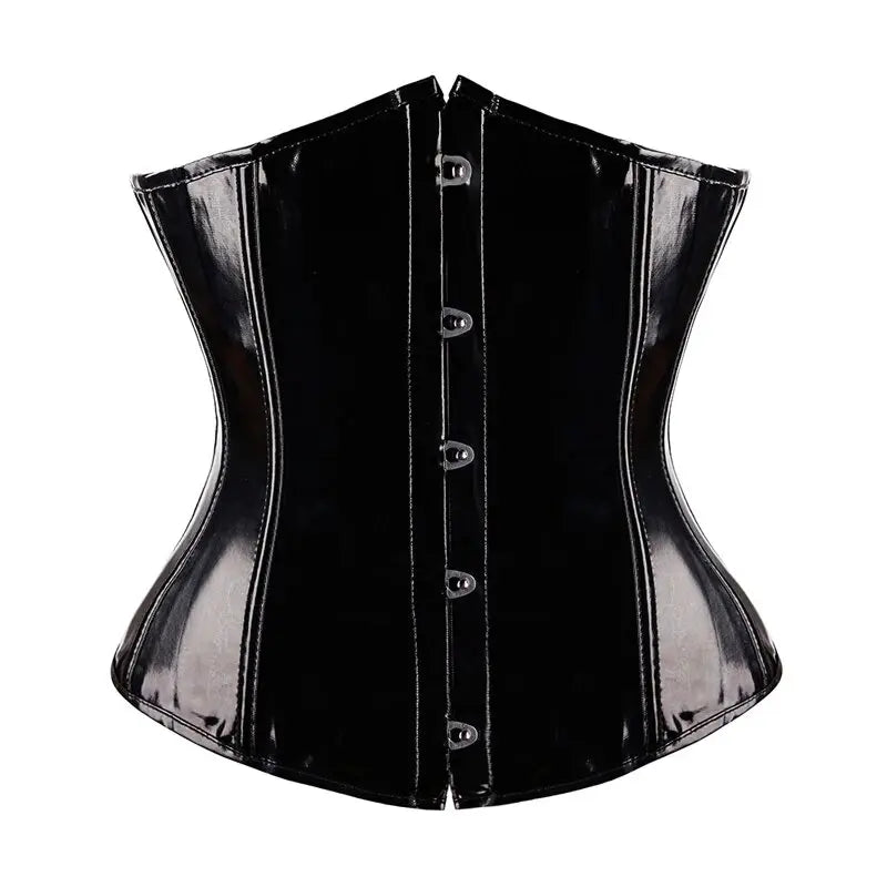 Black Glossy PVC Leather Underbust Corset Bustier Top – Waist Cincher Punk Lingerie