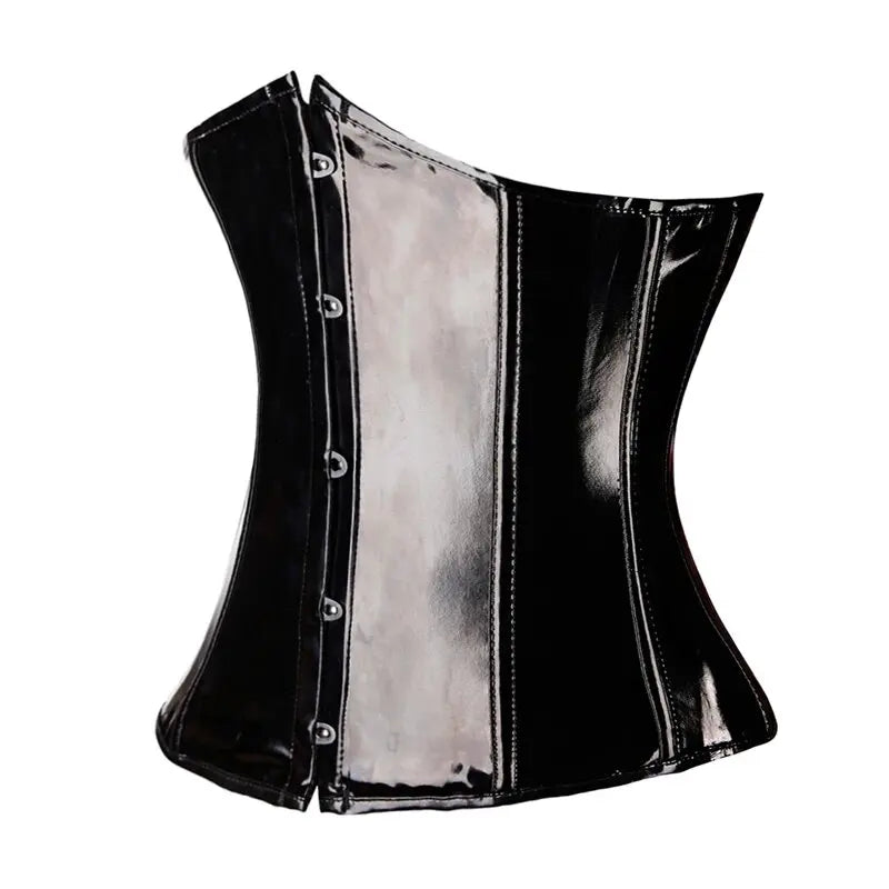Black Glossy PVC Leather Underbust Corset Bustier Top – Waist Cincher Punk Lingerie