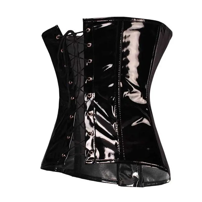 Black Glossy PVC Leather Underbust Corset Bustier Top – Waist Cincher Punk Lingerie