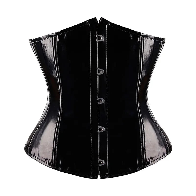 Black Glossy PVC Leather Underbust Corset Bustier Top – Waist Cincher Punk Lingerie