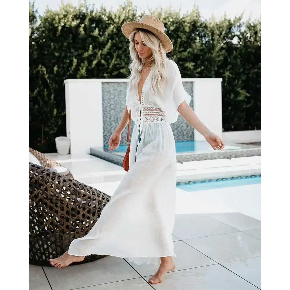 Boho White Crochet Knitted Beach Dress