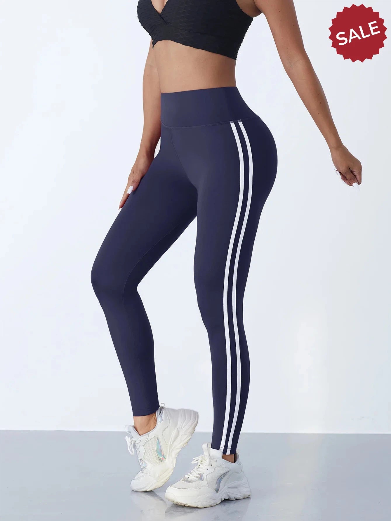 Casual Sports High-Waist Stripe Pants - Yoga Leggings