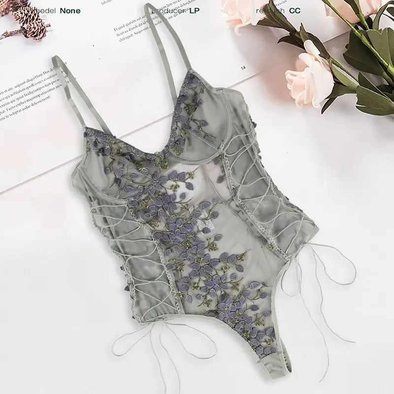 Comeondear One-Piece Floral Lingerie Bodysuit