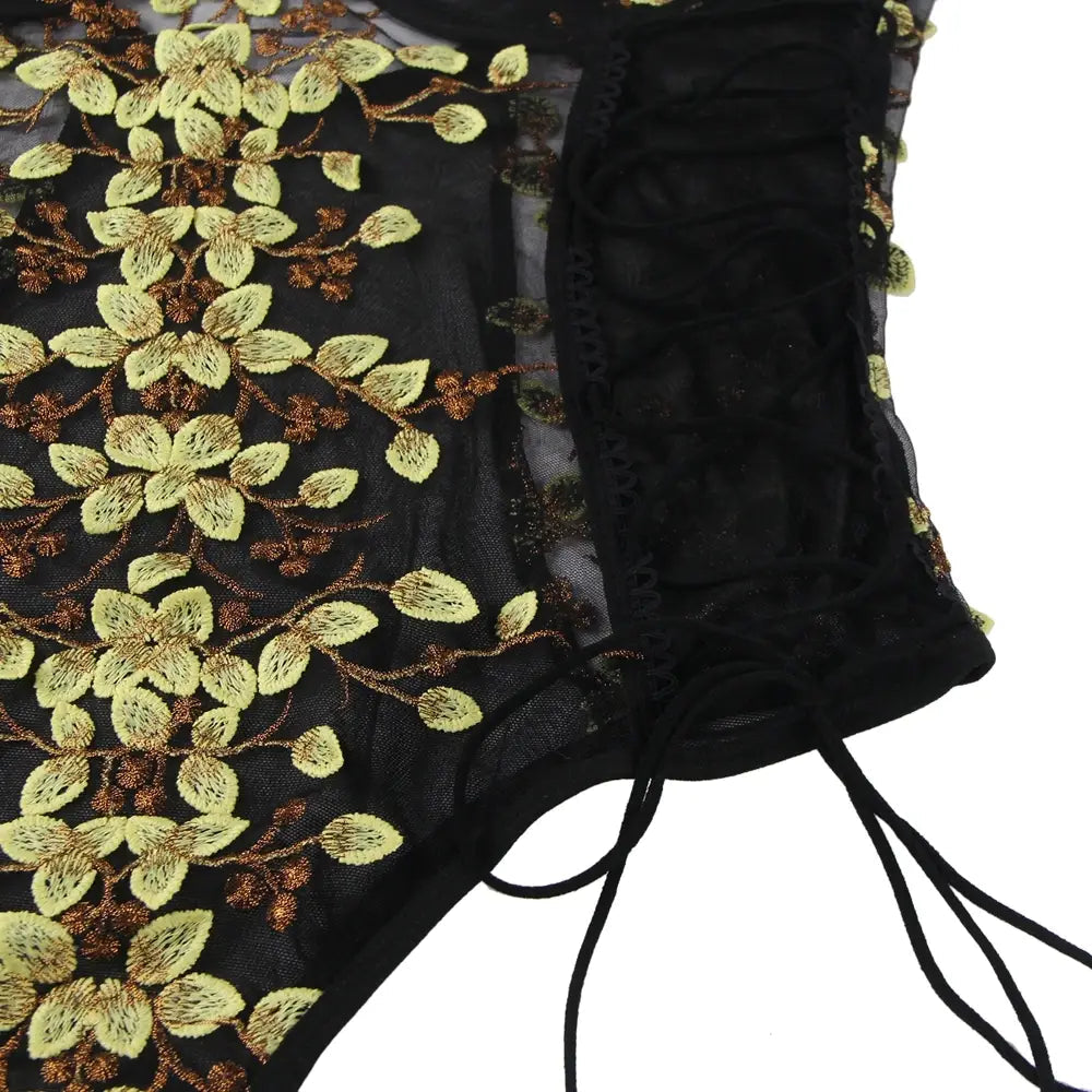 Comeondear One-Piece Floral Lingerie Bodysuit