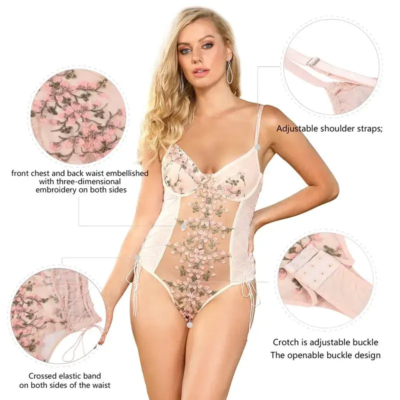 Comeondear One-Piece Floral Lingerie Bodysuit