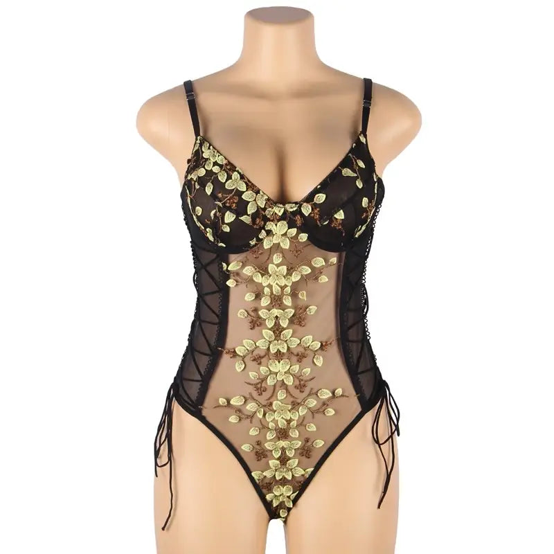 Comeondear One-Piece Floral Lingerie Bodysuit