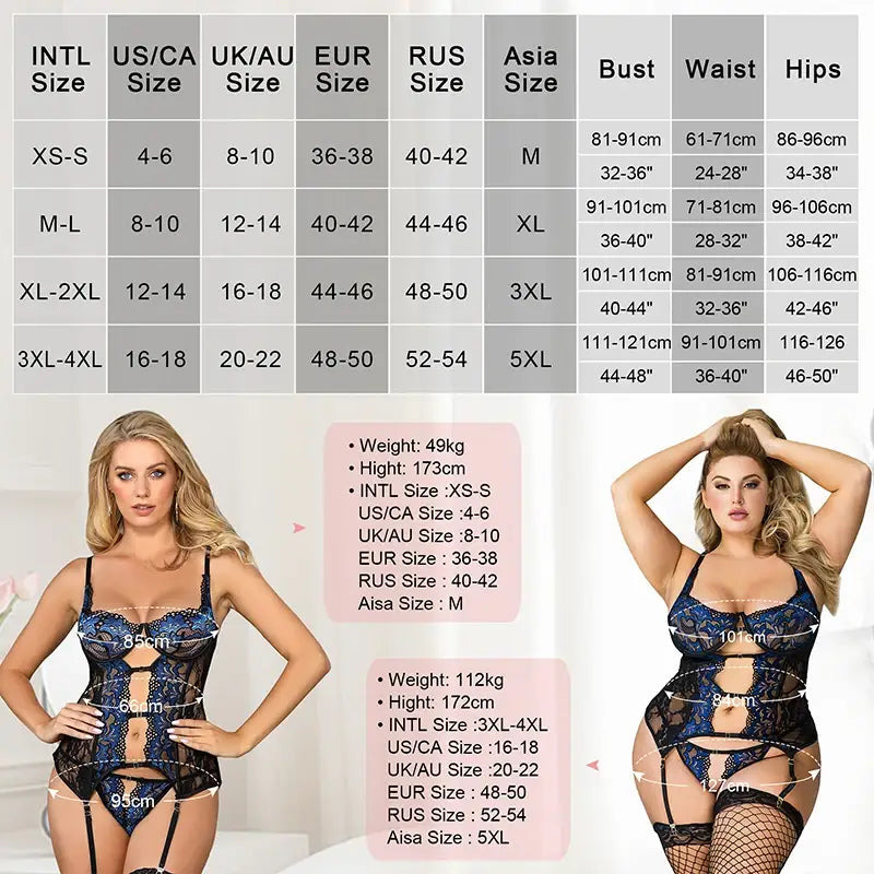 Comeondear Plus Size Lace Nightie Gown Babydoll with Garter Belt