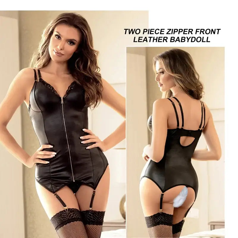 Comeondear Women Metallic Leather Nightdress Plus Size Lingerie
