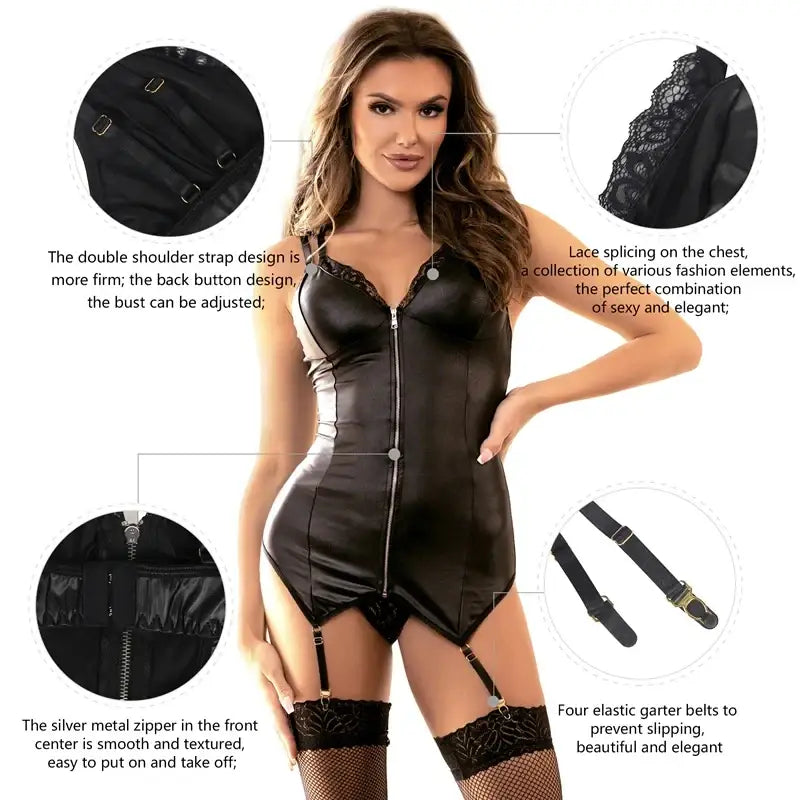 Comeondear Women Metallic Leather Nightdress Plus Size Lingerie